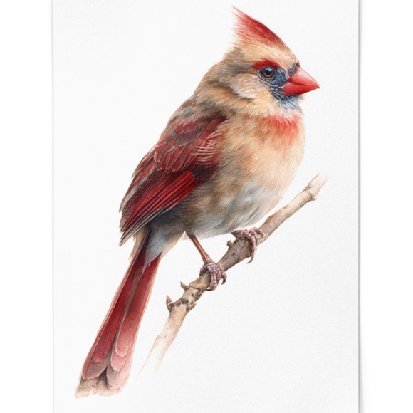 Watercolor Female Cardinal Bird Wall Art Print Unframed - Picture 2 of 7